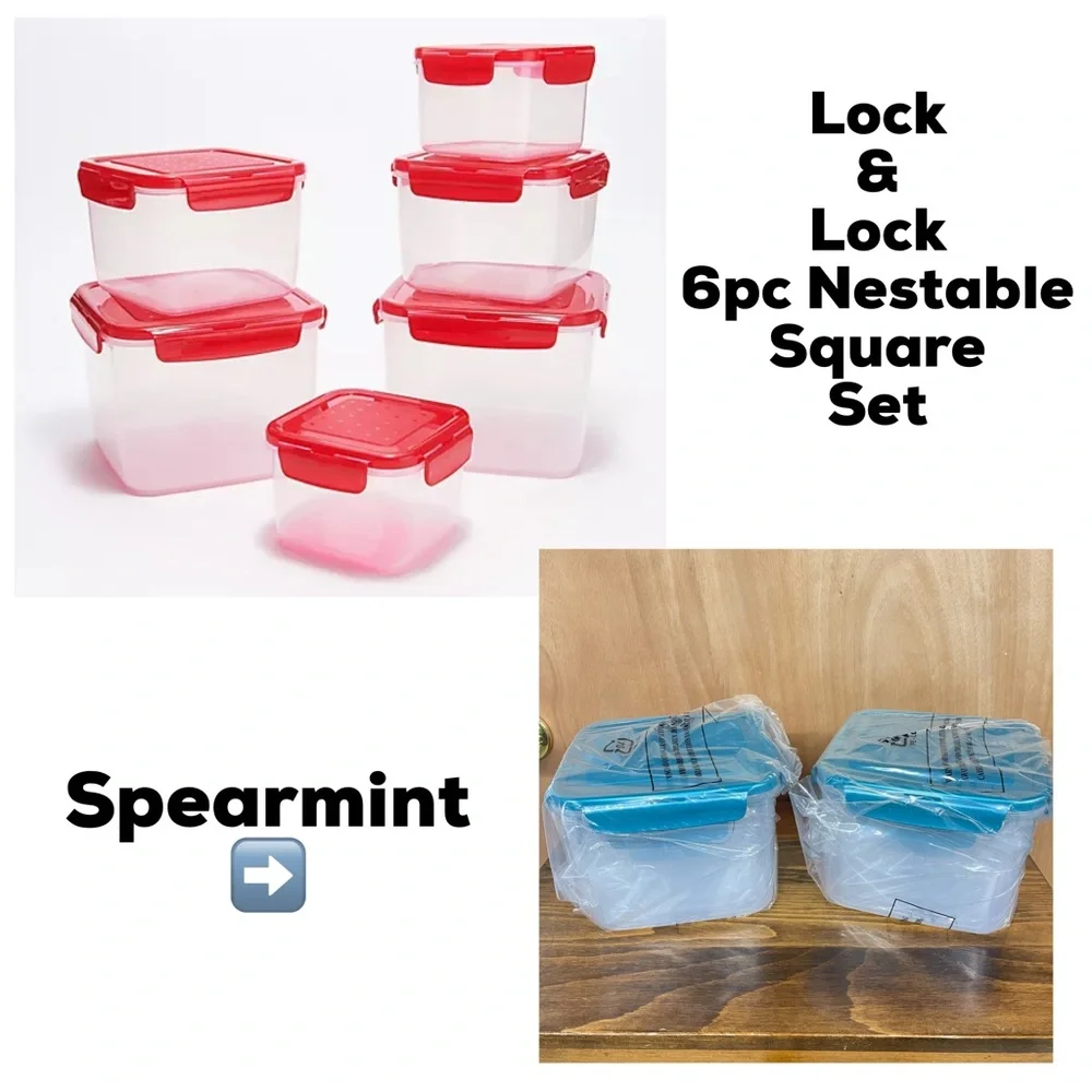 Lock & Lock 6pc Nestable Square Set Spearmint NIB